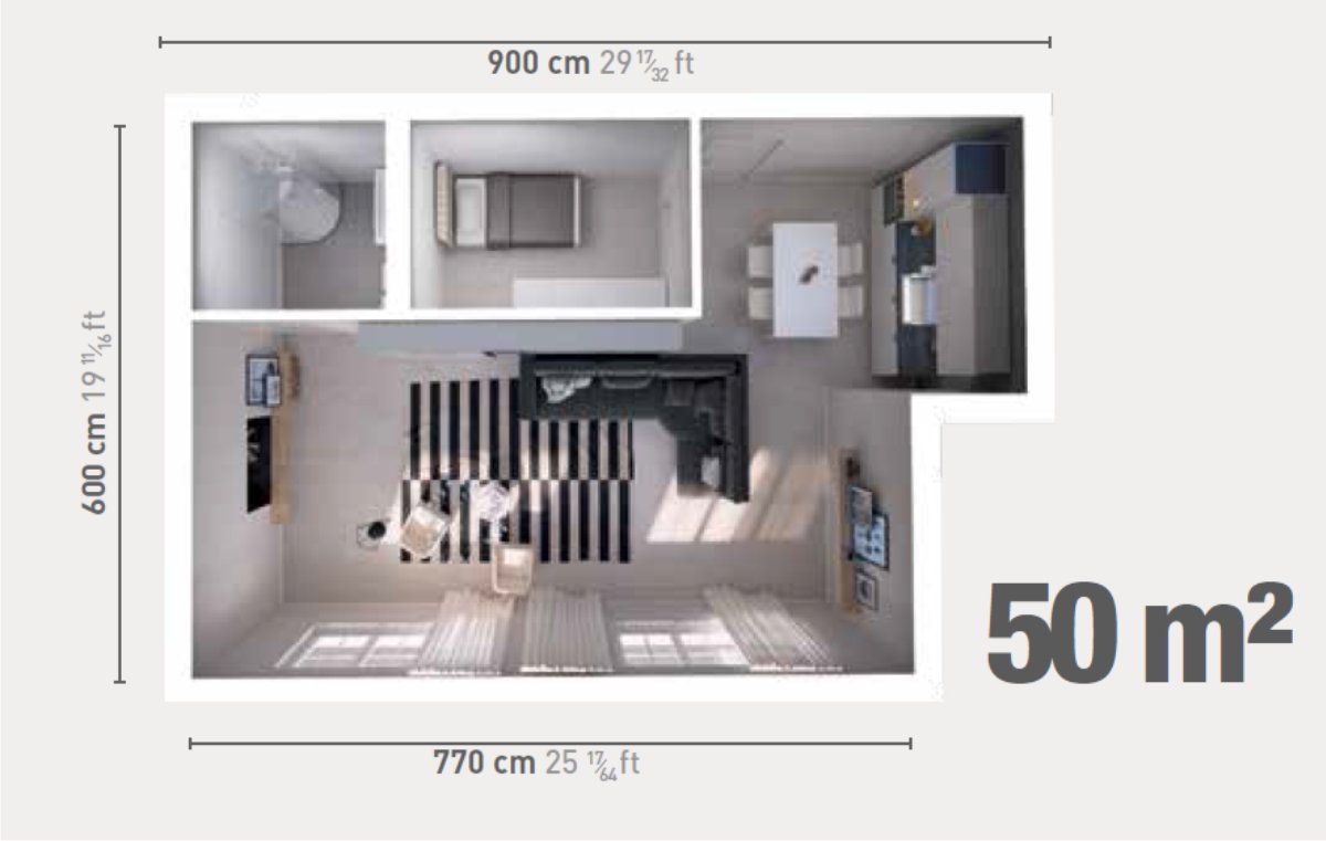 monolocale da 50 metri quadri