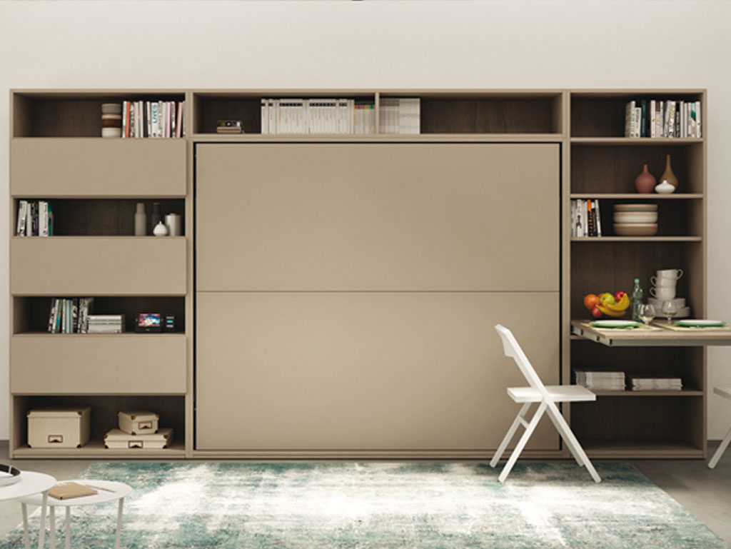 Parete Attrezzata Con Letto Matrimoniale A Scomparsa